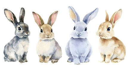 Fototapeta premium Adorable Watercolor Rabbits on White Background