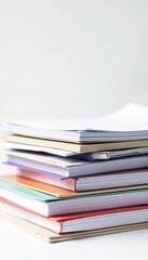 Neatly arranged stacks of paperwork on white background, paperwork overload, paperwork, files