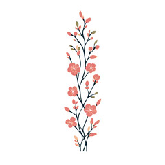 Set of outline sakura, doodle floral. Hand drawn spring Botanical drawing. Detailed line art illustration. Simple Stylized Art flowers. Elegant Black and White Cherry blossom branch.