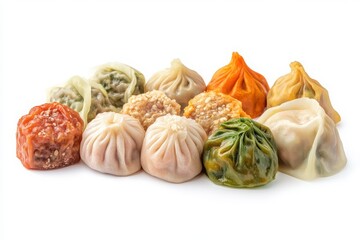 Fototapeta premium An assortment of delicious Chinese dim sum, isolated on white backdrop.