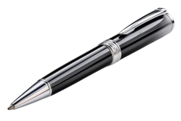 Luxury black and silver ballpoint pen isolated on transparent background 