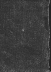 High-resolution scan of weathered, water-damaged cardboard. The dark, textured surface shows the...