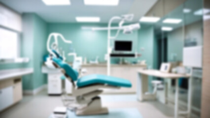 Blurred dental clinic background. Defocused interior of modern dental office.