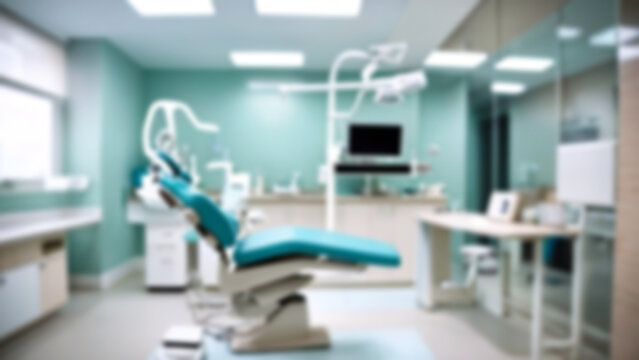 Blurred dental clinic background. Defocused interior of modern dental office.