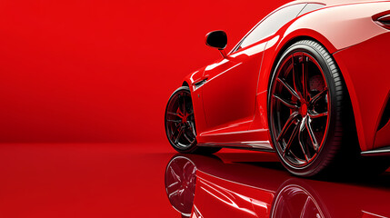 Crimson Velocity: The sleek contours of a dynamic, scarlet-hued automobile reflect a captivating visual of speed and luxury. The glossy paint mirrors the smooth surface.