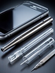 Multiple electrodes arranged on a clean surface near a modern device - circuitry energy equipment