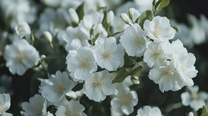 Delicate White Flowers Blooms in Lush Greenery Nature Scene