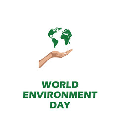 World Environment Day. 5th June. Holding hand and World map plant concept. EPS editable file.