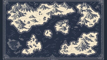 Fantasy island map, detailed geographic features