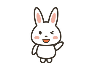 手を上げて挨拶するイメージのかわいいうさぎのイラスト