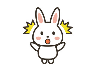 両手を上げてびっくりするかわいいうさぎのイラスト