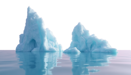 Iceberg Archway on Water, Pink Sky, transparent background.