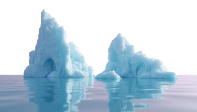 Iceberg Archway on Water, Pink Sky, transparent background.