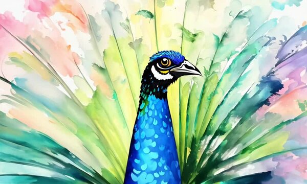 peacock in the garden watercolor painting