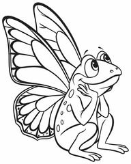Fototapeta premium Whimsical Frog with Butterfly Wings Coloring Page for Kids and Adults