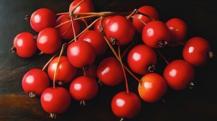 Fresh Red Fruits on a Dark Surface with Natural Lighting Effects
