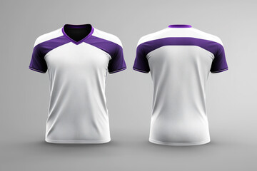 White and purple jersey template for team clubs, jersey sport, front and back isolated on a transparent background, cut out, PNG, T-shirt mockup sports jersey template design