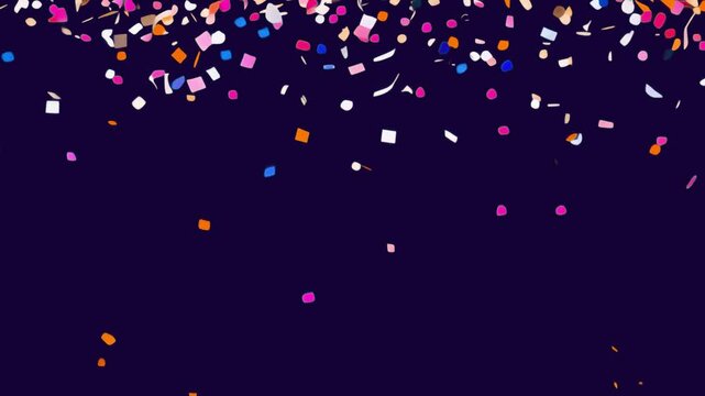 Colorful confetti on dark animated overlay, transparent 4K video, alpha channel, ProRes 4444