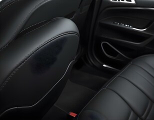 details of the car interior, black leather interior