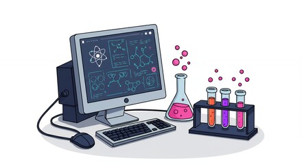 Computer and lab equipment educational illustration