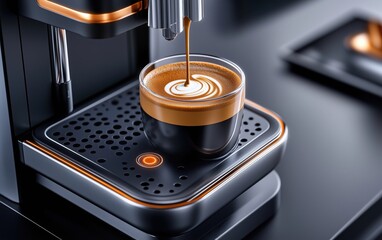 Modern Coffee Machine Pouring a Latte Art Espresso