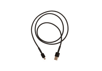 Black USB and Type-C cable, on white background in insulation
