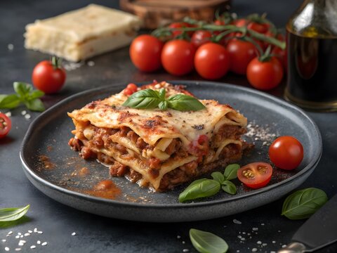 Delicious Homemade Lasagna with Fresh Basil Garnish