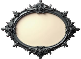 Ornate Black Frame, Floral, Oval Shape, Transparent Background