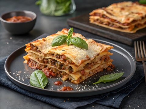 Delicious Homemade Lasagna with Fresh Basil Garnish
