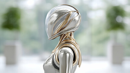 Elegant chrome robot, profile view, sleek design, futuristic aesthetic