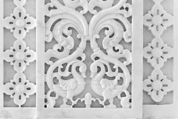 Bass Relief of Peacock, carved in white marble