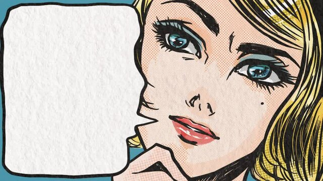 60年代アメコミの金髪美女が不思議がるアニメと吹き出し
