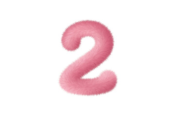 Fototapeta premium Bold number two formed from soft pink fur, offering a whimsical, touchable, and fuzzy appearance, isolated on a transparent background