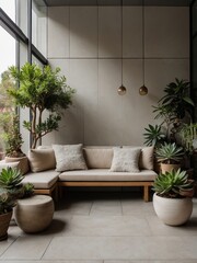 Fototapeta premium A modern living space featuring furniture and indoor plants