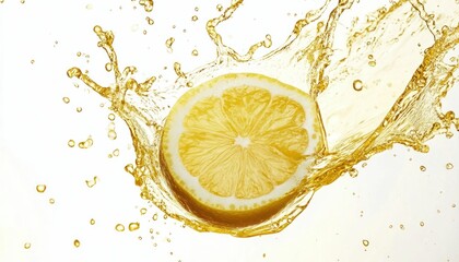 Energetic lemon splash isolated on bright background showcasing fresh vitality