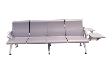 Empty Chairs brown for passengers isolated on cut out PNG or transparent background waiting at airport lounge area station room. Modern interior design for tourists to travel around.