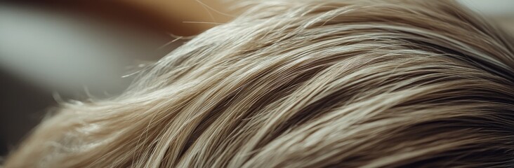 Fototapeta premium The process of repairing long hair involves a haircut at a salon, where a woman's hairstyle is worked on by a master using a brush and fan, focusing on an adult female with a closeup view, utilizing