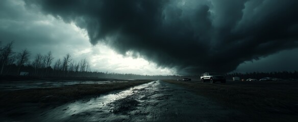 Fototapeta premium Dramatic Stormy Sky Over a Distant Landscape with Ominous Clouds