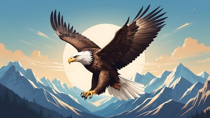 Obraz premium A majestic eagle soaring in the sky, detailed wings, clean vector shading
