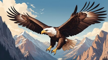Obraz premium A majestic eagle soaring in the sky, detailed wings, clean vector shading