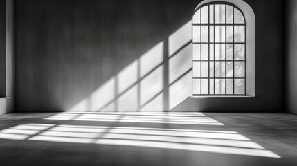 Obraz premium Dramatic Black and White Interior Featuring a Window with Light and Shadow Play