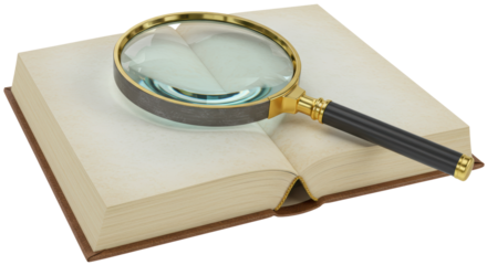 Isolated Open Book with Magnifying Glass