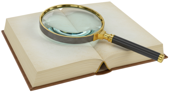 Isolated Open Book with Magnifying Glass