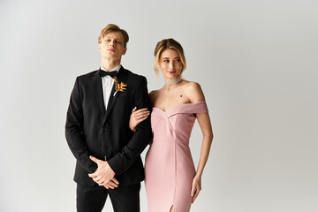 Celebrating love in spring with a young couple dressed for the wedding