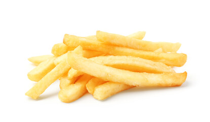 Many delicious French fries isolated on white