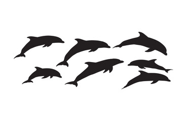 Fototapeta premium Varied dolphin poses captured in seamless silhouette designs