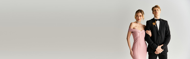 Young couple celebrating love in spring wedding attire with elegance and joy