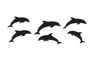 Naklejka premium Marine life captured in artistic dolphin silhouette depictions