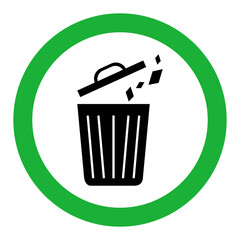 sign of throw garbage in its place. green trash bin icon. eraser or recycle bin button
