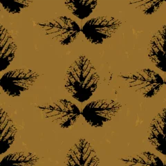 Gordijnen seamless abstract beech leaves, illustration with black torn and grungy leaves, on beige © Kirsten Hinte